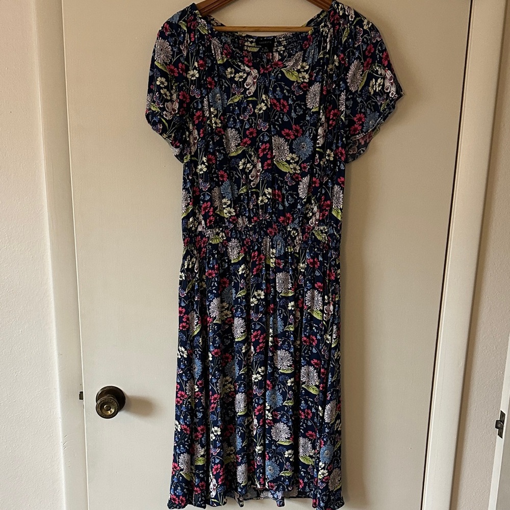 Talbots Navy Floral Midi Dress